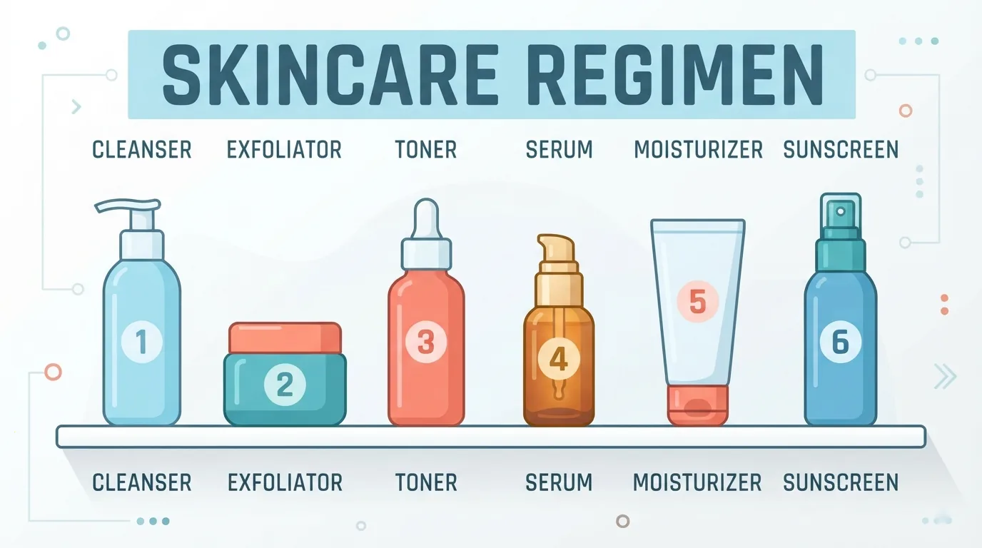 Six skincare products lined up for comparison