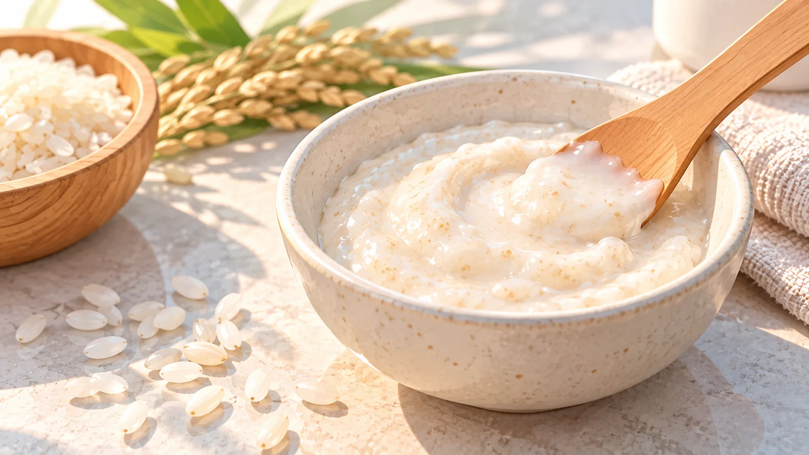 Bowl of rice-grain face mask with a spatula