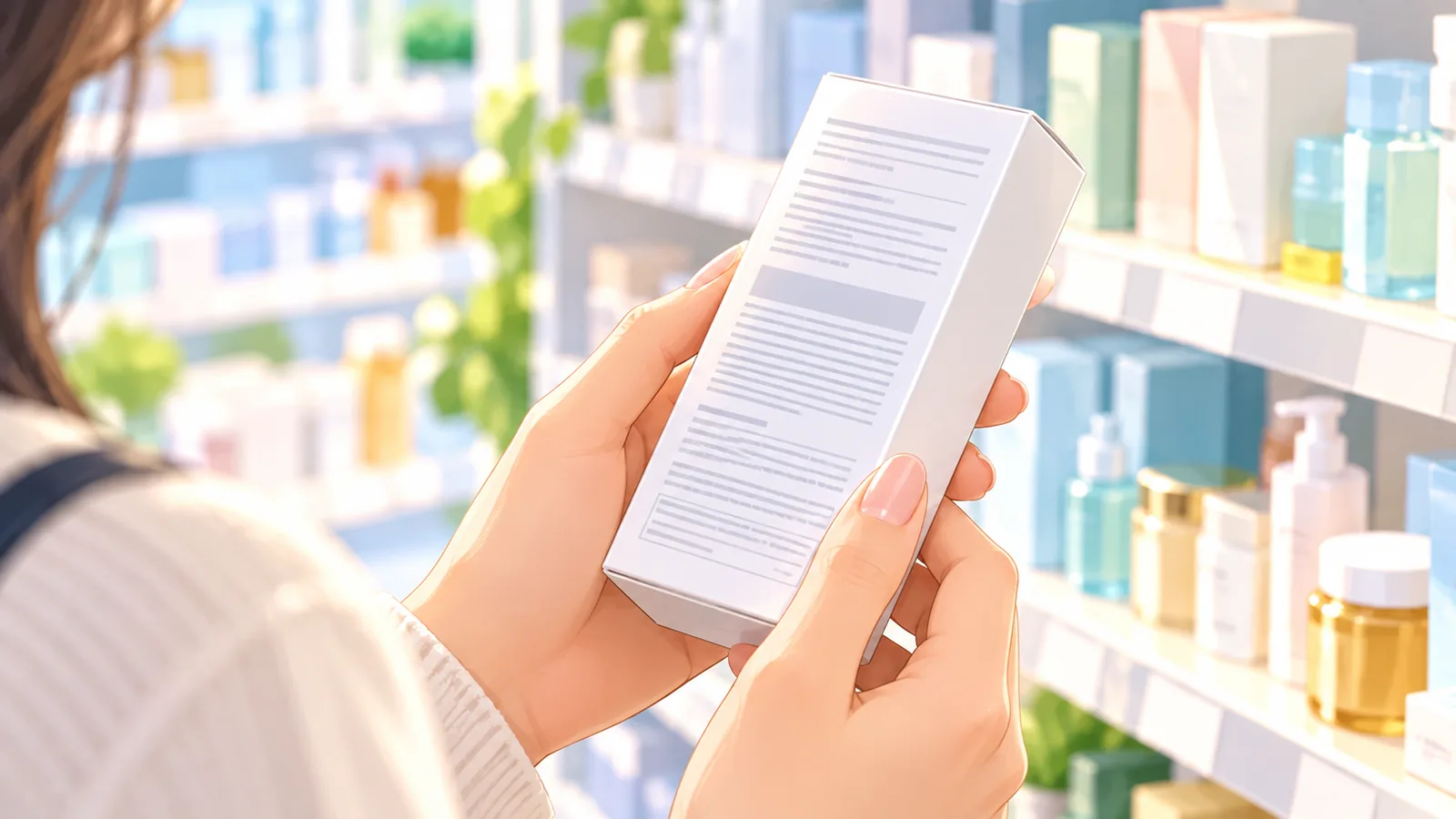 Hand reading the label on a skincare box