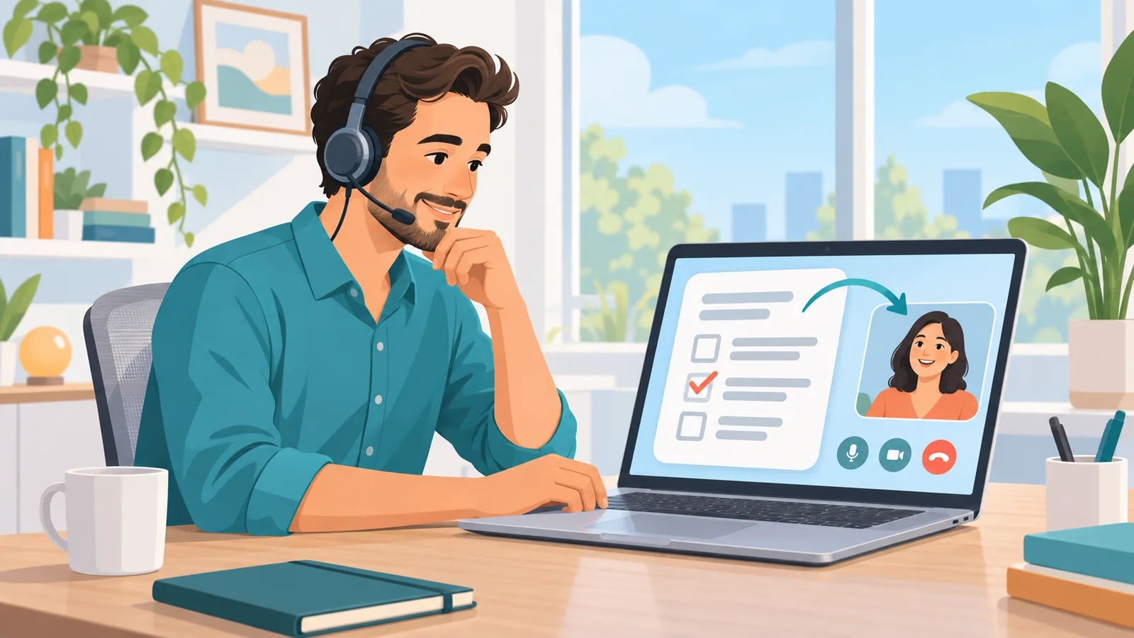 Professional on a video call reviewing a resume document