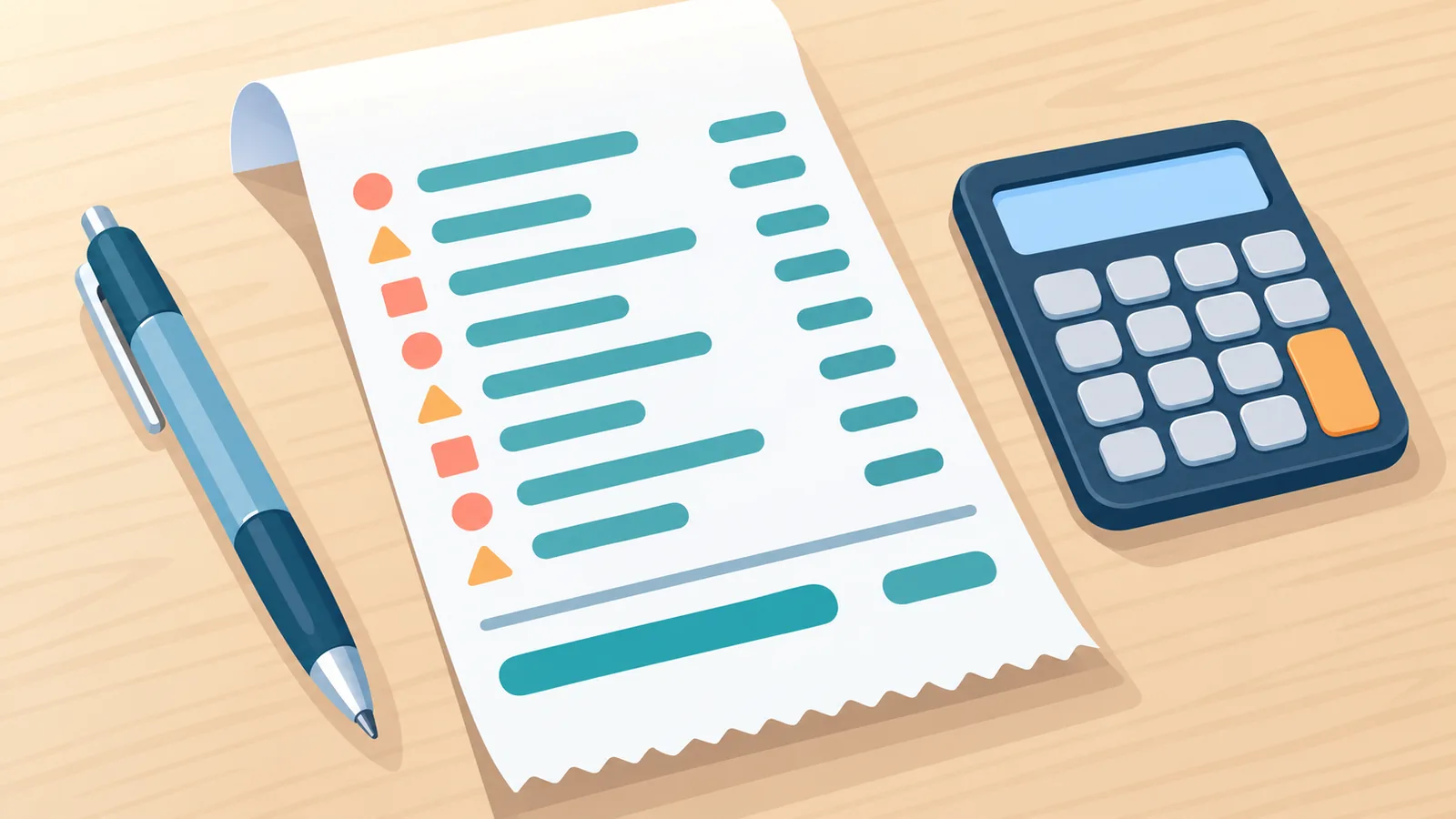 Itemized price list with a calculator on a desk