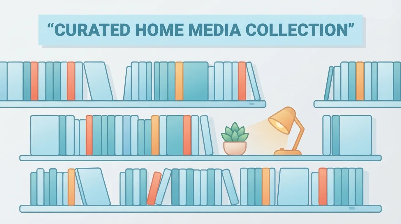 Curated home movie collection on a shelf