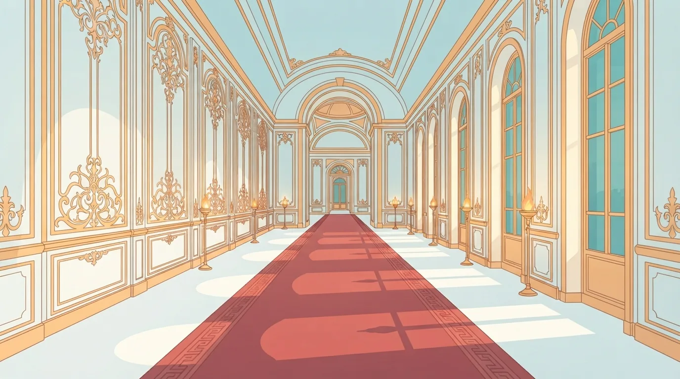 Palace corridor evoking royal historical drama