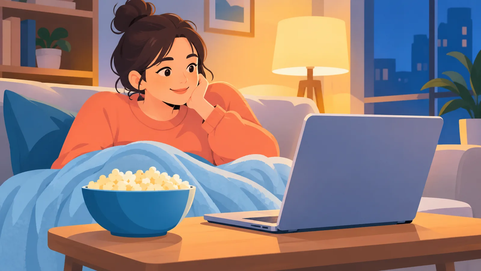 Cozy living room set up for a movie night