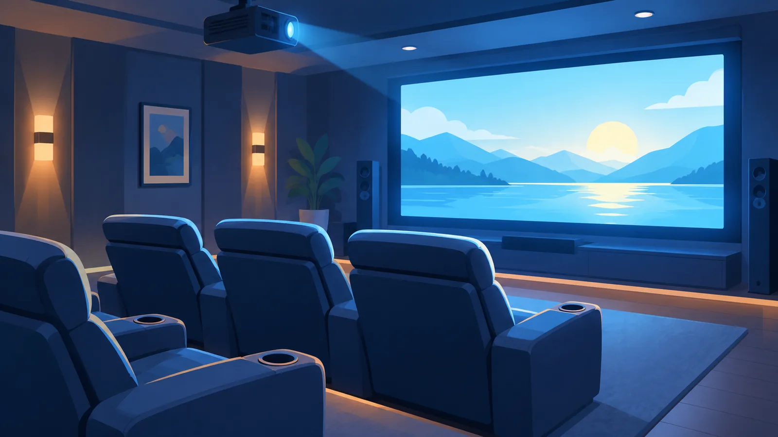 Dim home theater ready for a horror movie