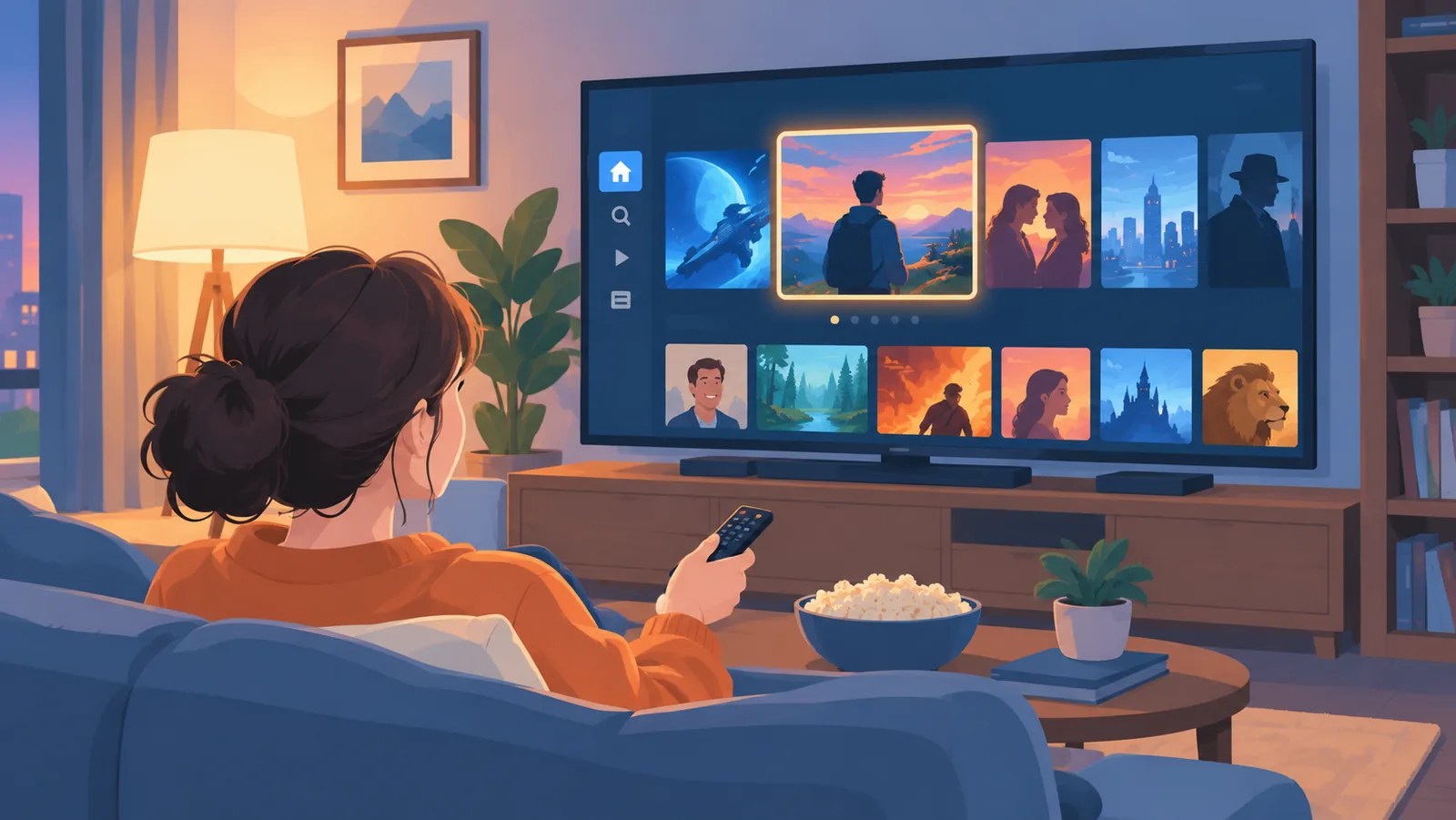 Viewer choosing a film on a streaming service at home