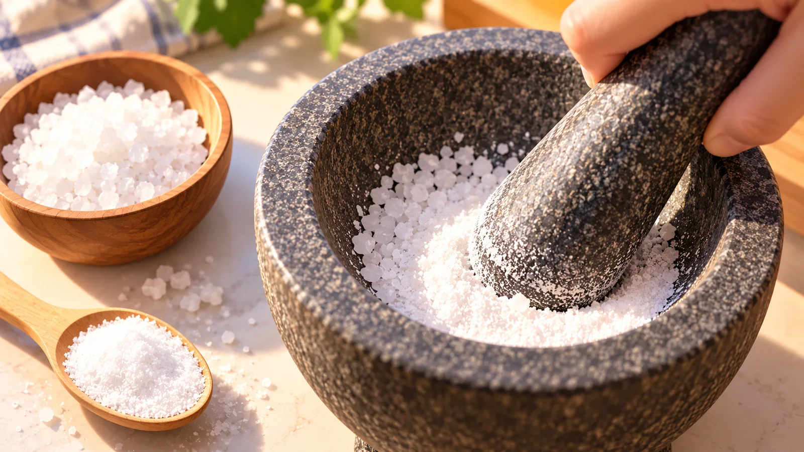 Salt ground to a fine powder in a mortar