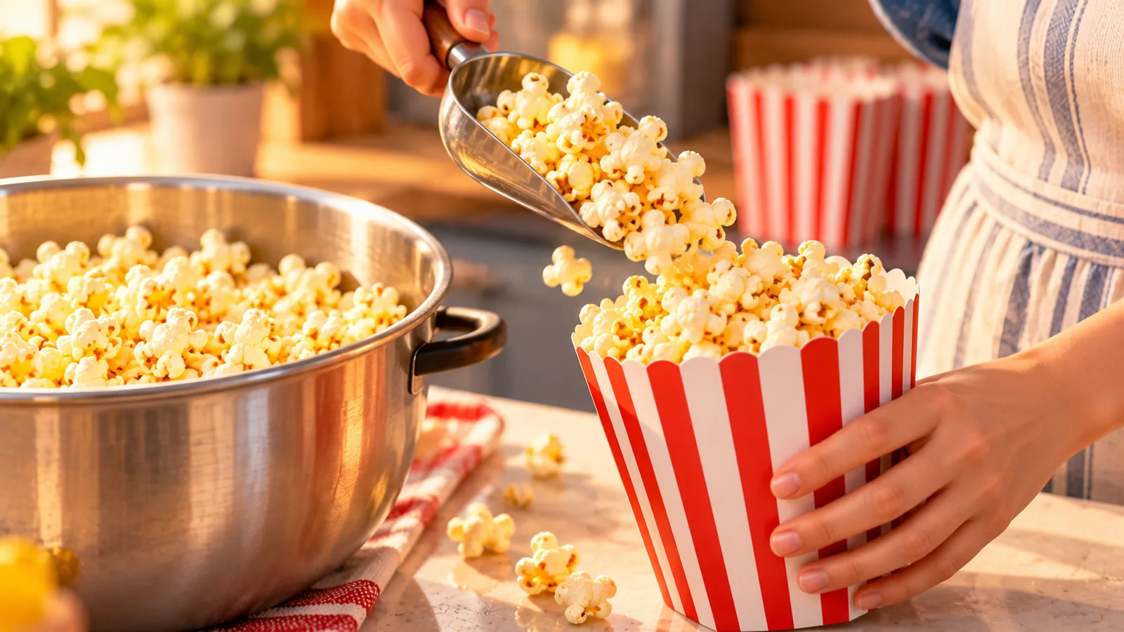 Person enjoying popcorn at home movie night