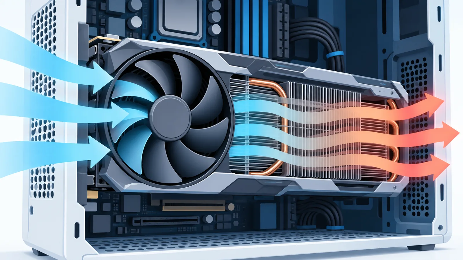 Computer graphics card with a fan inside a PC case