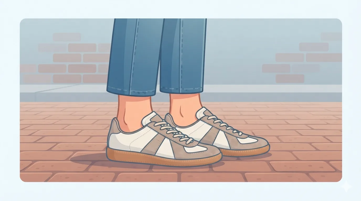 Retro terrace-style sneakers with a gum sole worn with cropped denim