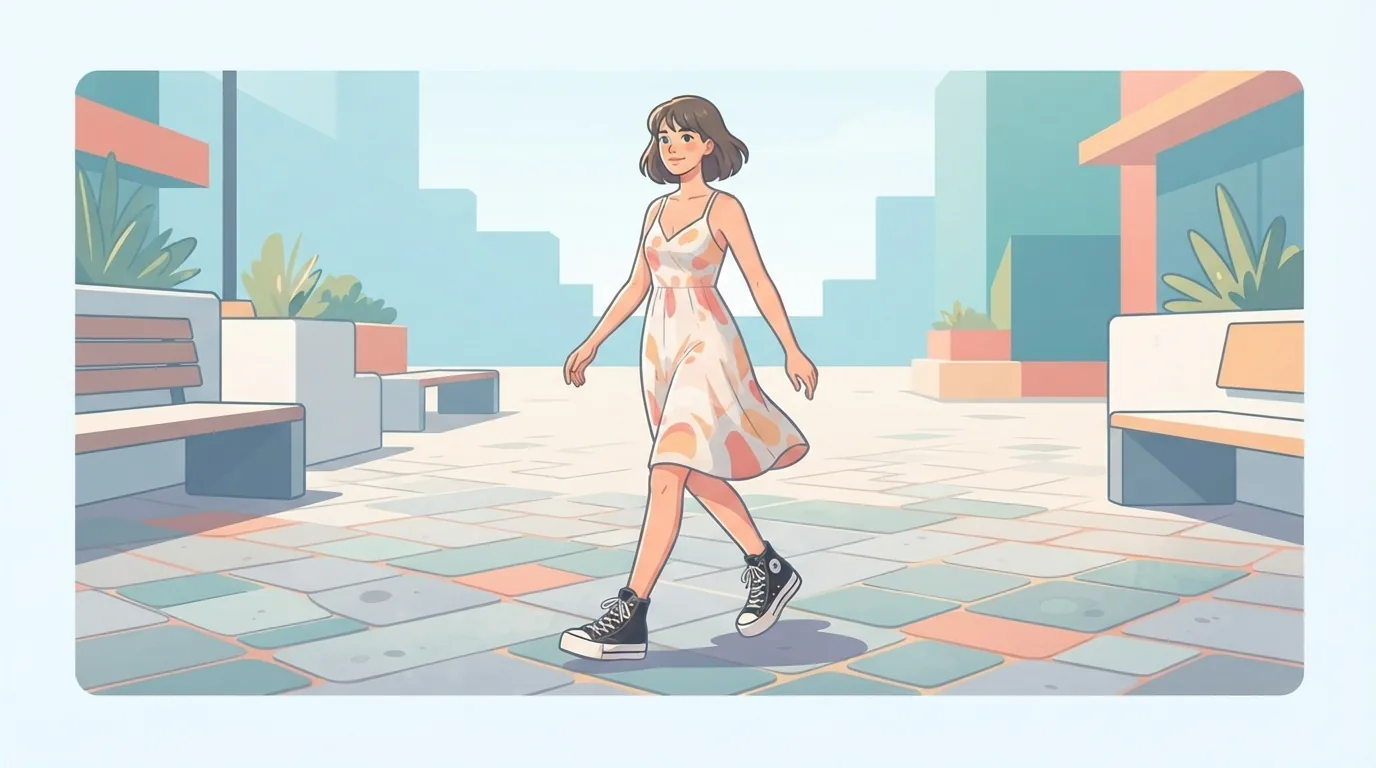 Canvas platform high-top sneakers worn with a summer dress
