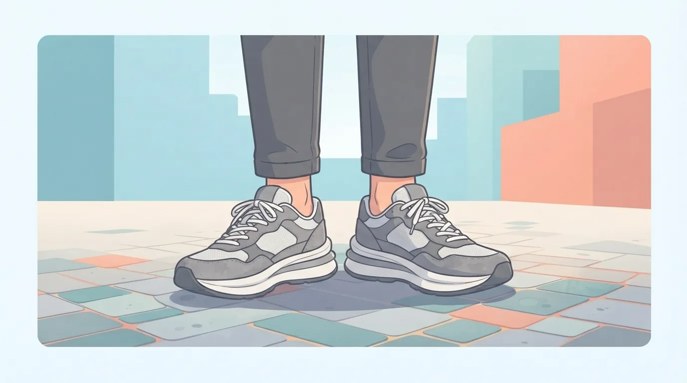 Chunky runner-style sneakers with tapered trousers