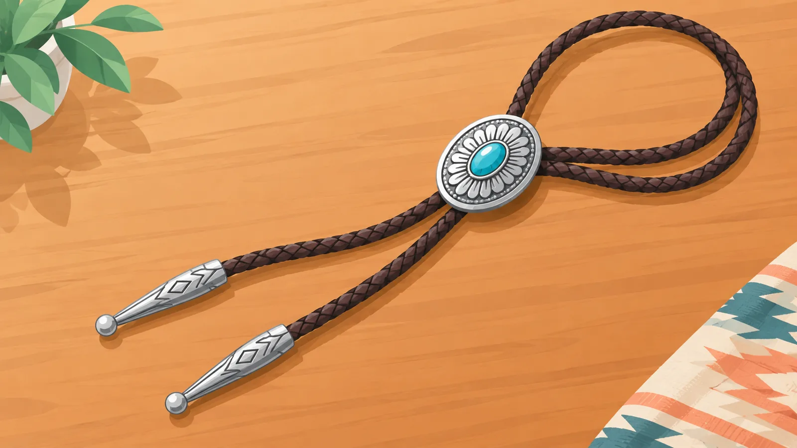 Man in a denim shirt wearing a silver-and-turquoise bolo tie