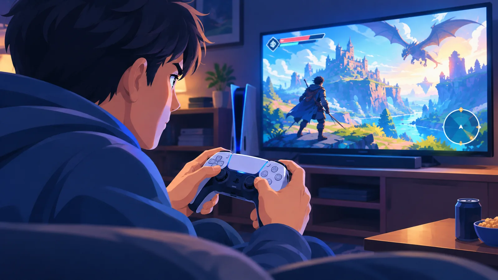Gamer deep in an action game