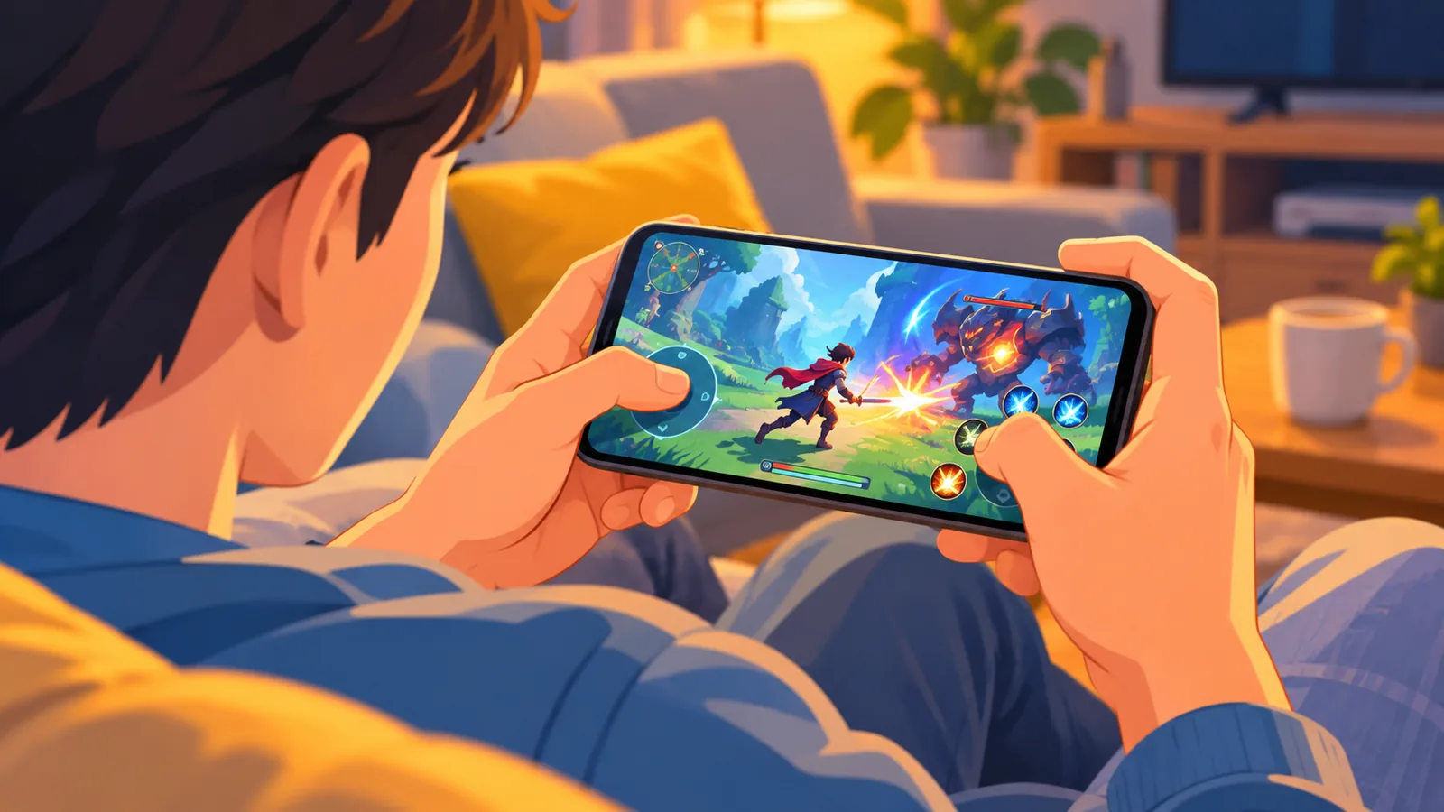 Person holding an Android phone ready to play an Xbox game without a controller