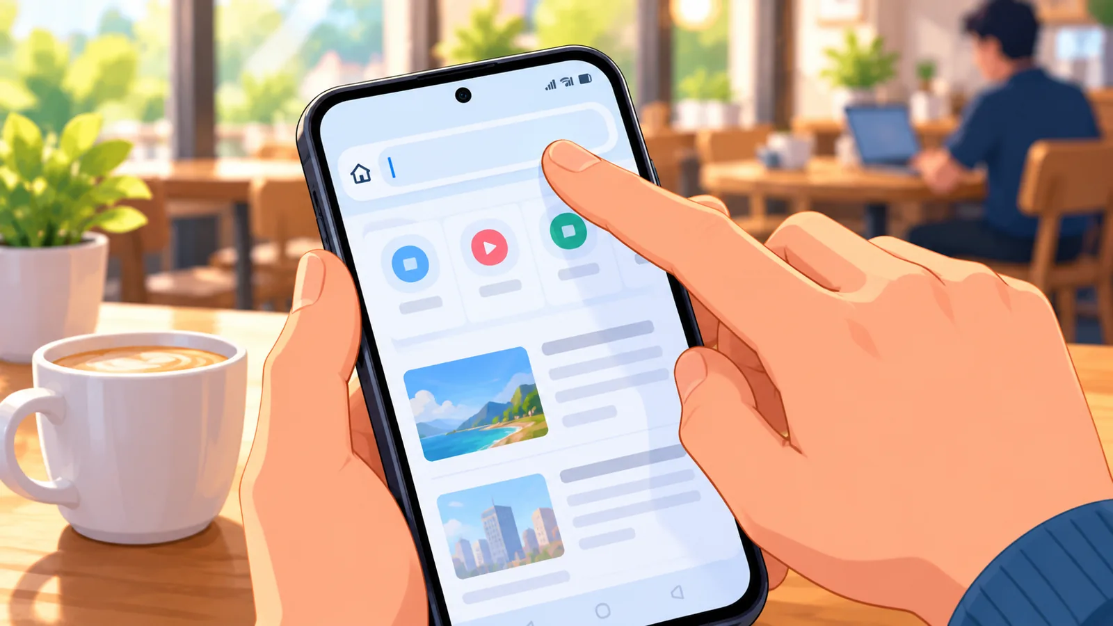 Finger tapping a browser address bar on an Android phone
