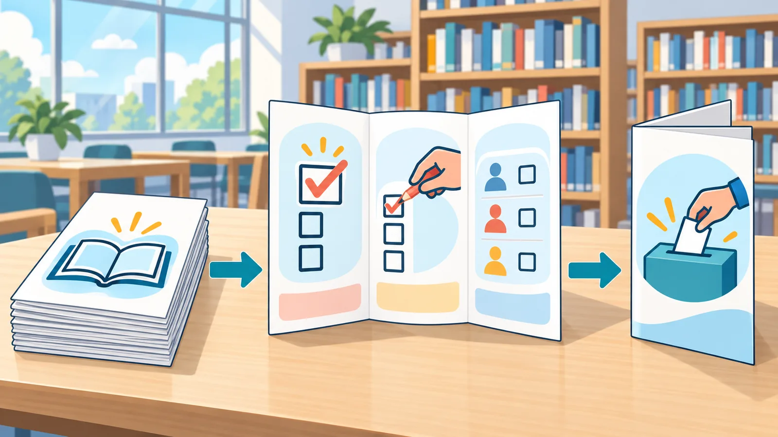 Voter education leaflets on a community library table