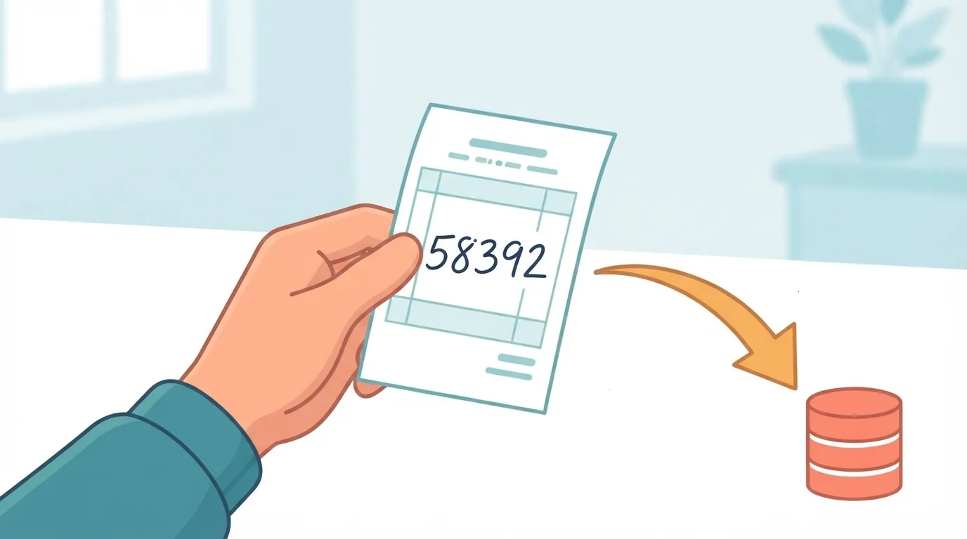 Hand holding a receipt with a reference number