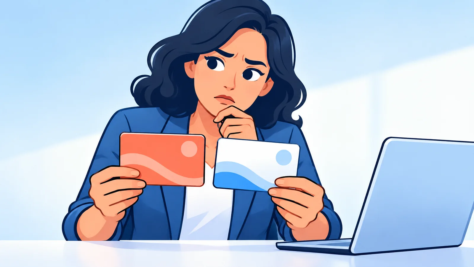 Billing specialist comparing two insurance cards at a desk