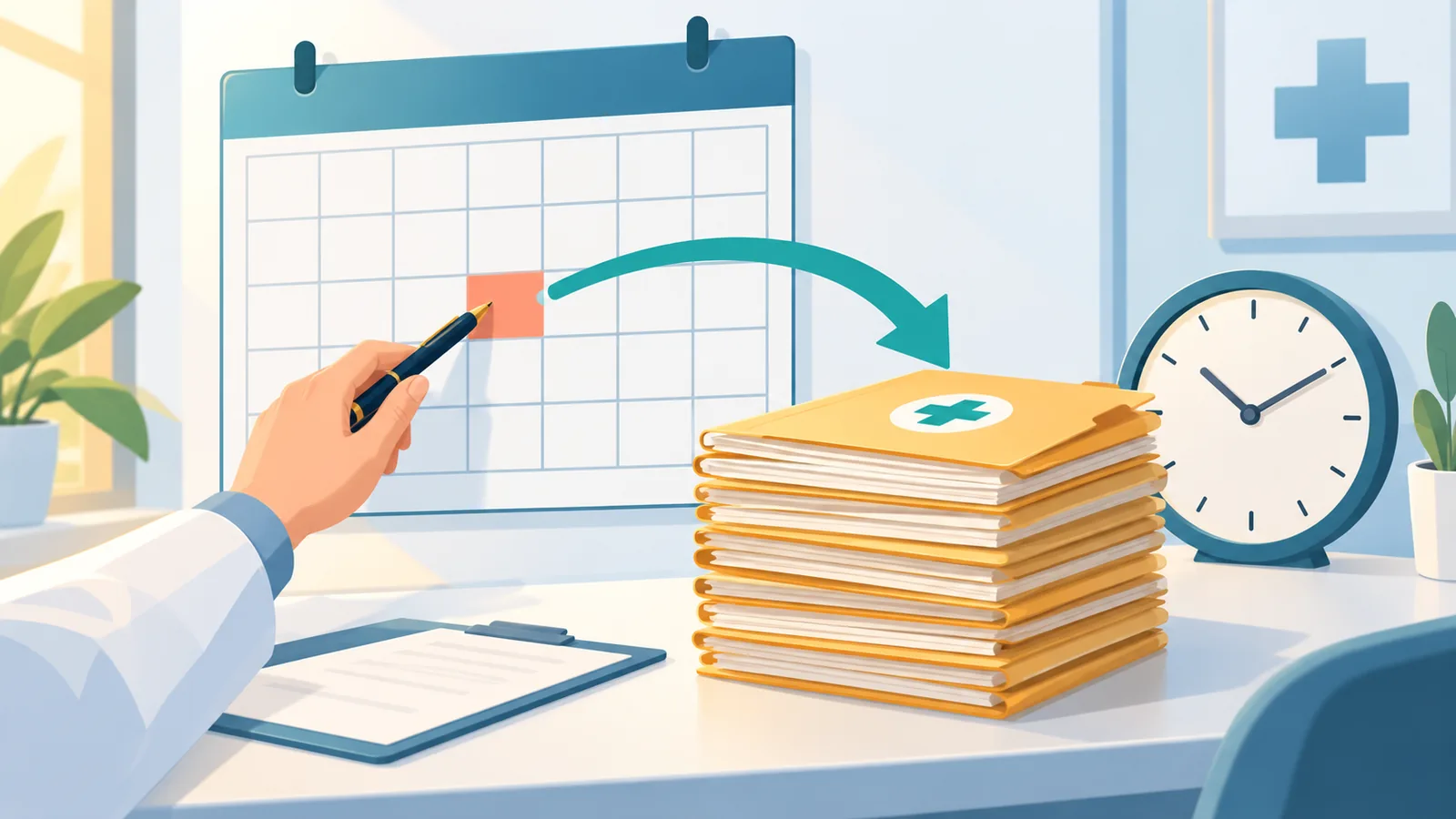 Calendar and pending claim folders showing filing deadlines