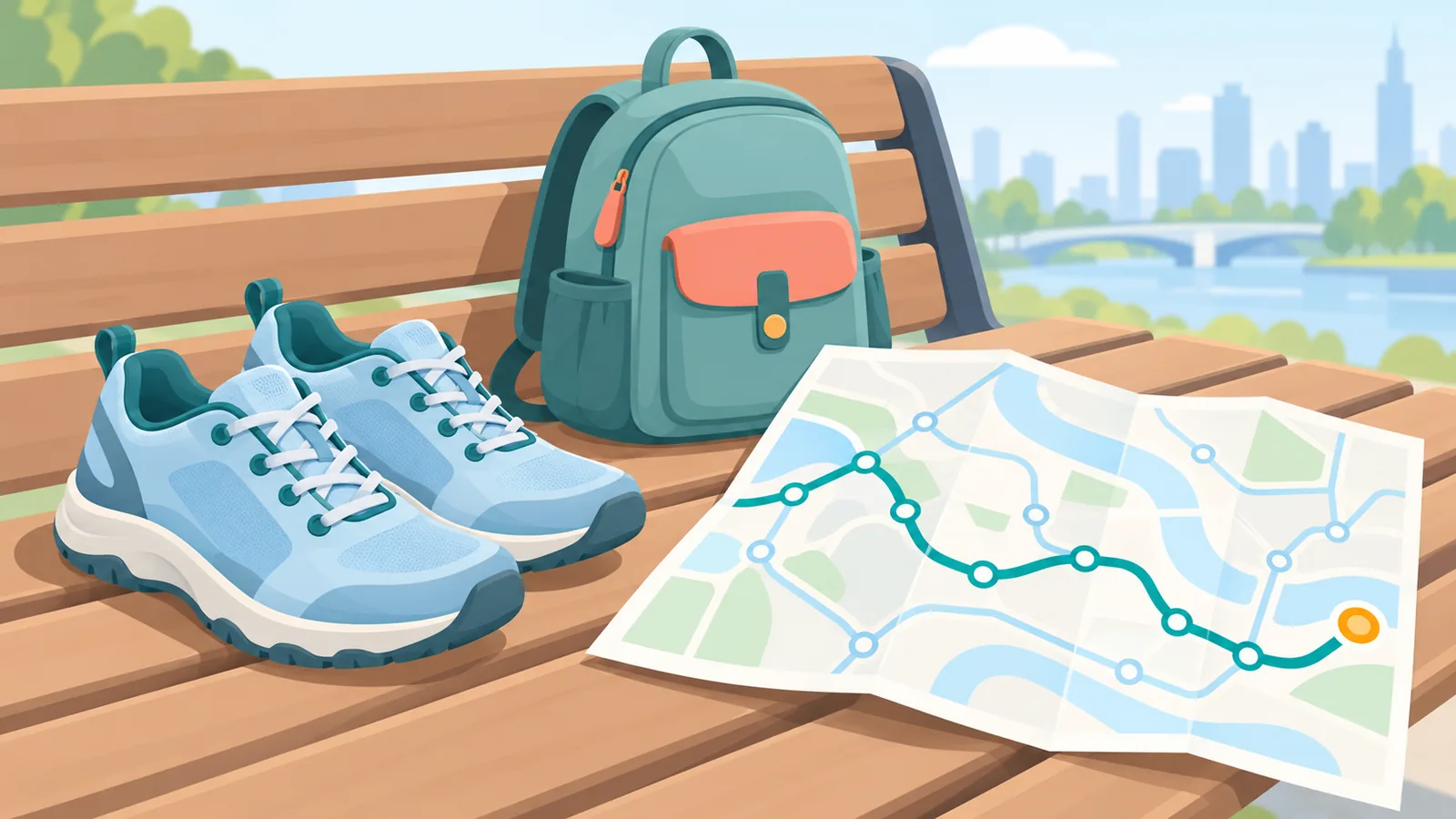 Walking shoes, backpack, and transit map ready for a museum day