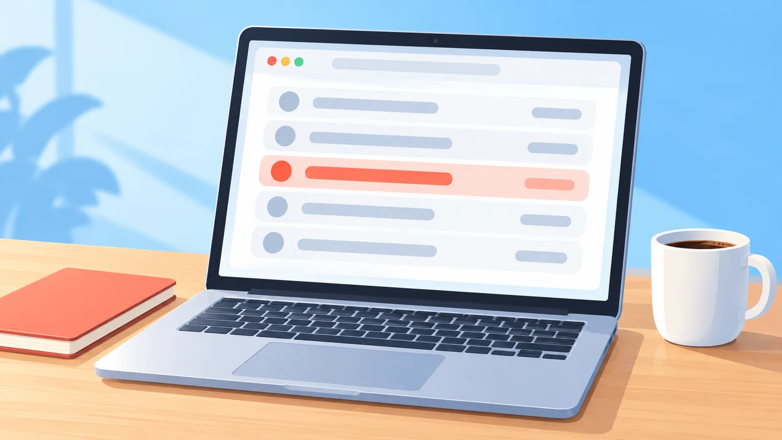 Laptop on a desk showing a browser window with a list of visited pages