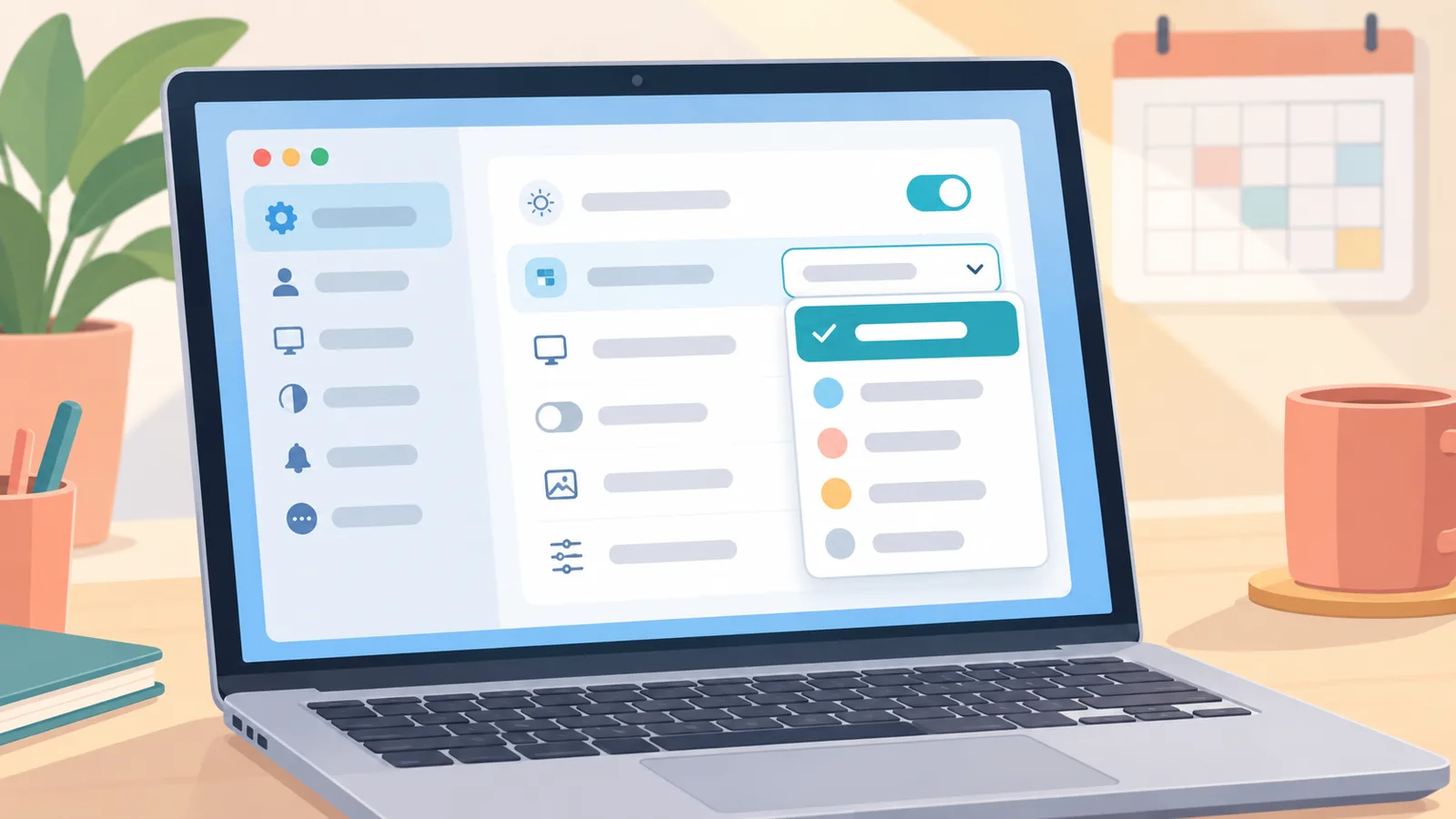 Settings window with a pop-up menu open on a MacBook