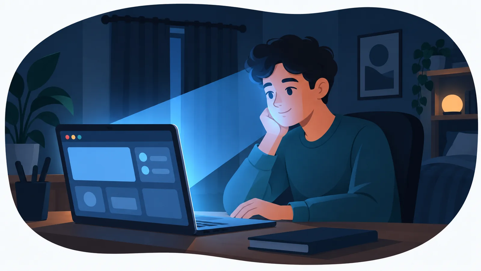 Person using a dark private browser window in a dim room