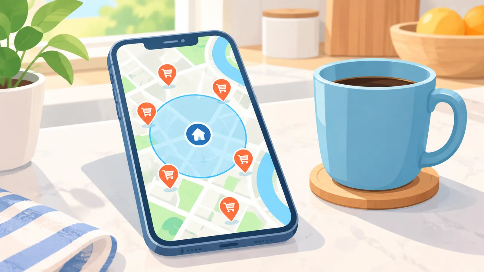 Phone map showing craft stores within a 5-mile radius