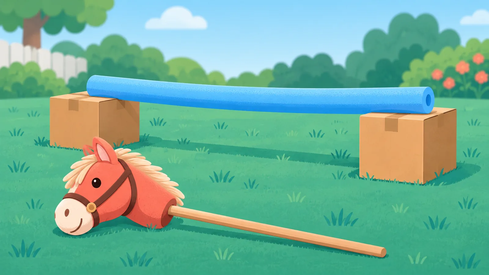Homemade low jump made from a pool noodle and small boxes
