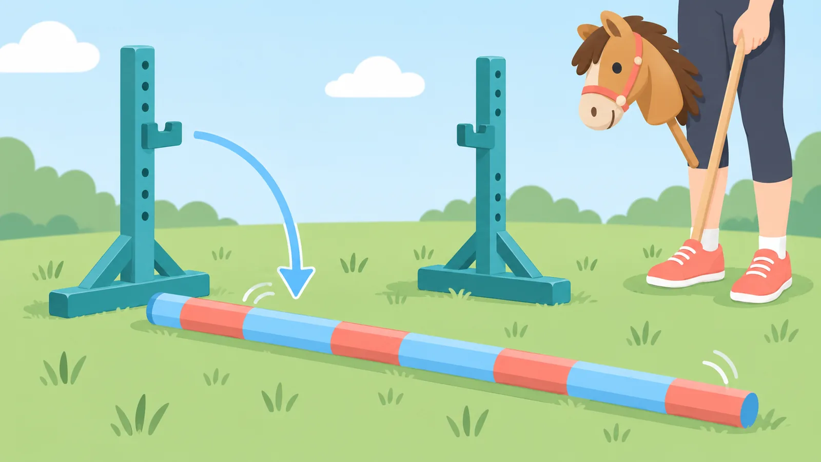 Fallen jump pole on the grass after a missed takeoff