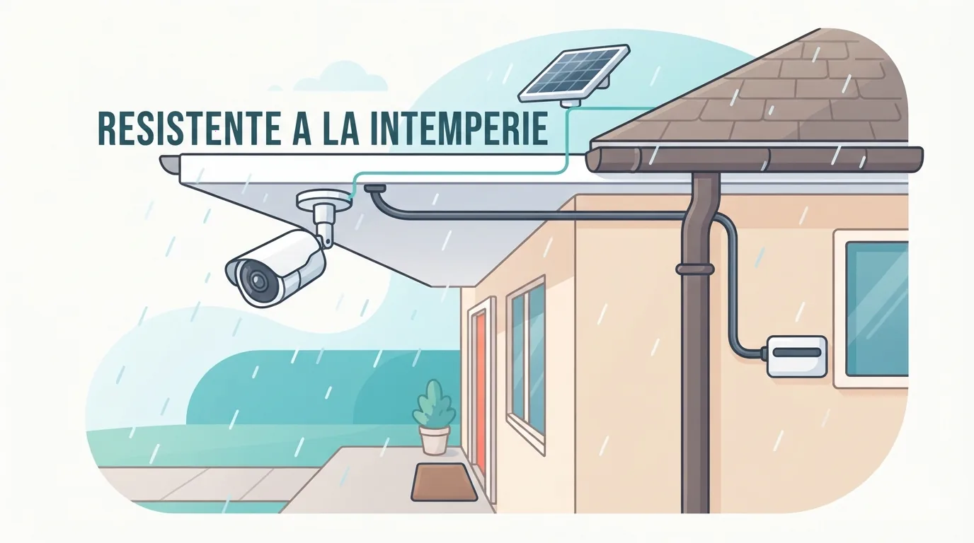 Outdoor security camera mounted under a roof eave