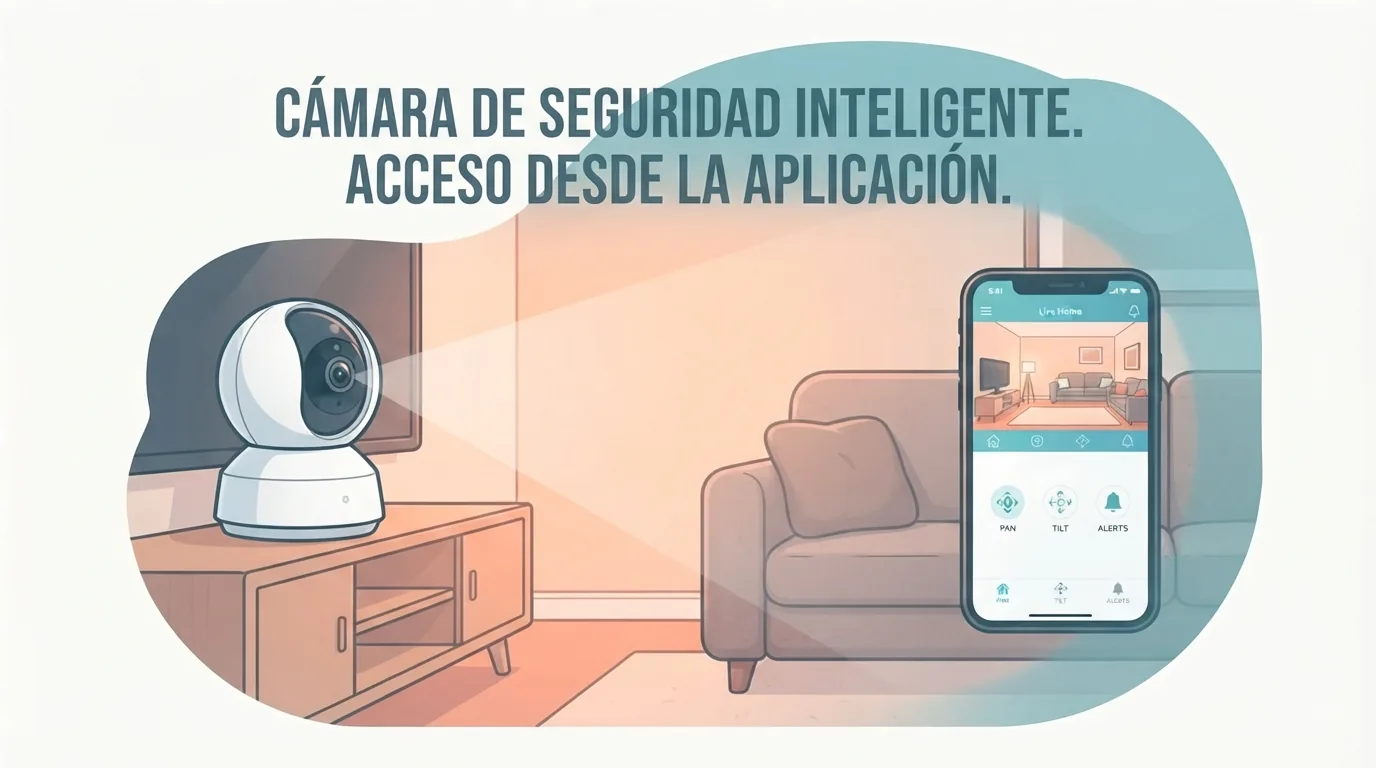 Indoor pan-and-tilt camera in a living room