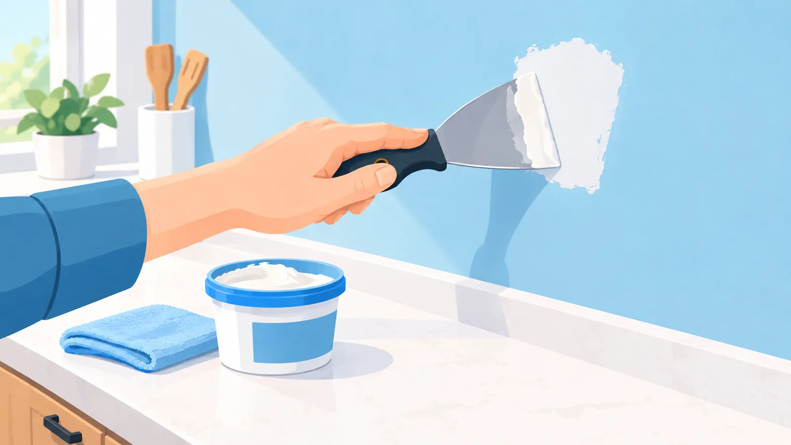Repairing and smoothing a kitchen wall before tiling