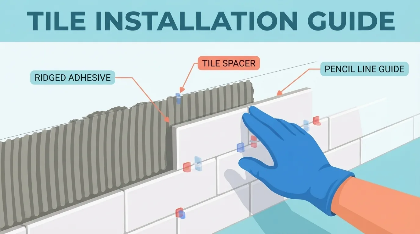 Setting backsplash tile with spacers in a small section