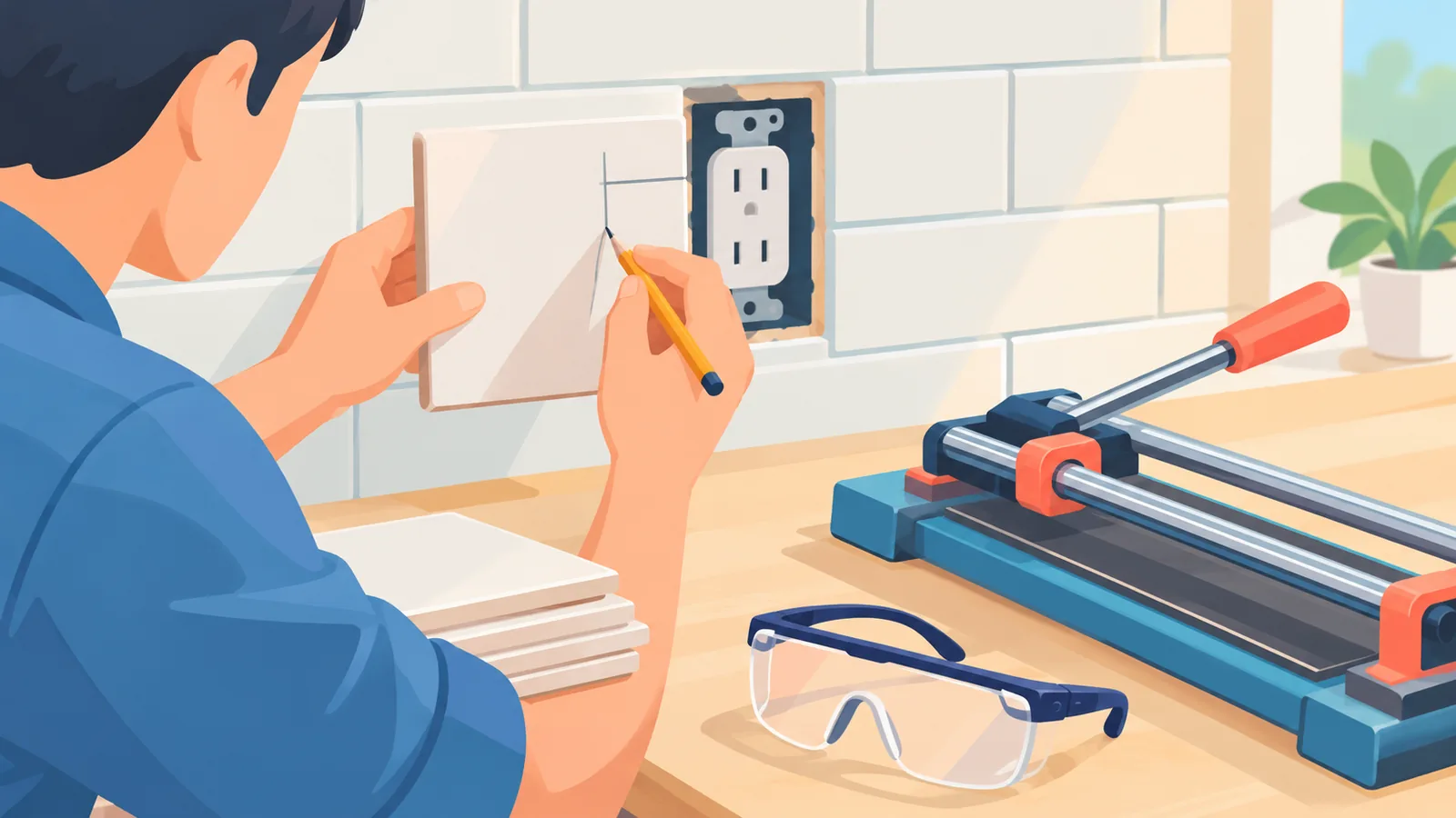 Marking a tile to fit around a kitchen outlet