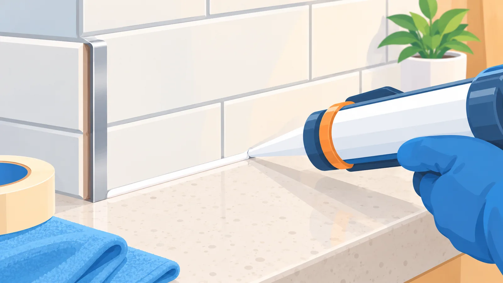 Caulking the joint between backsplash tile and countertop