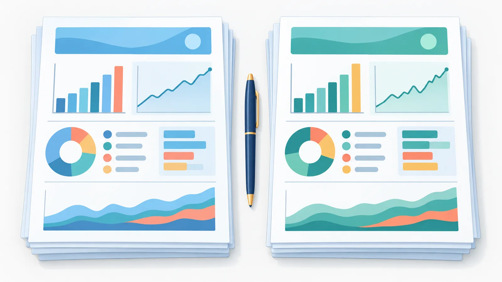 Two stacks of fund fact sheets on a desk