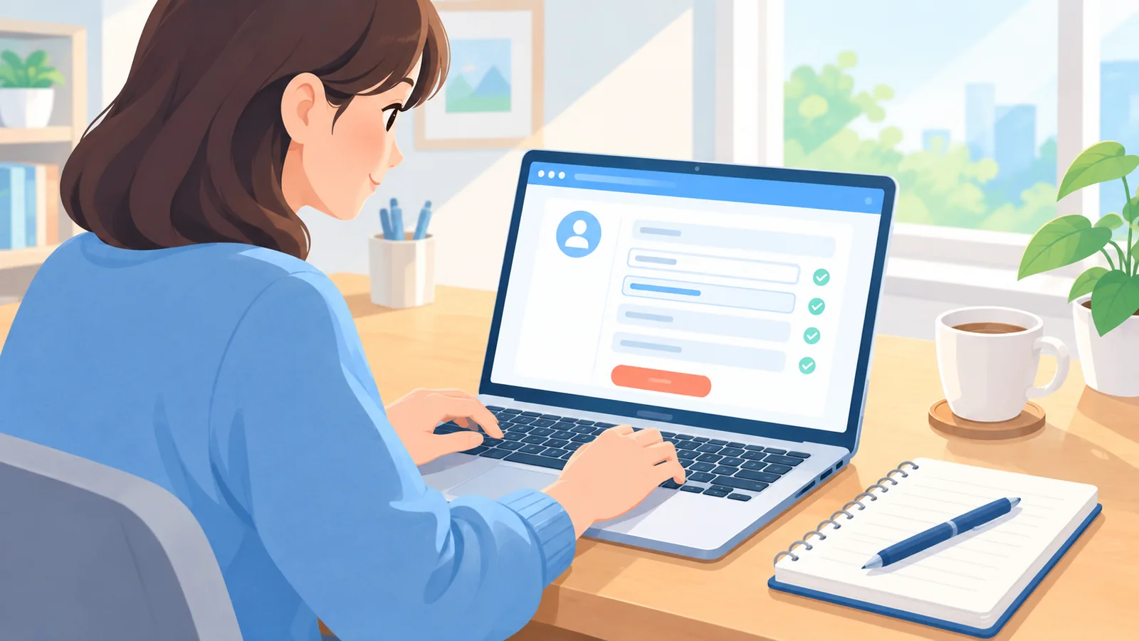 Person filling out an online account application