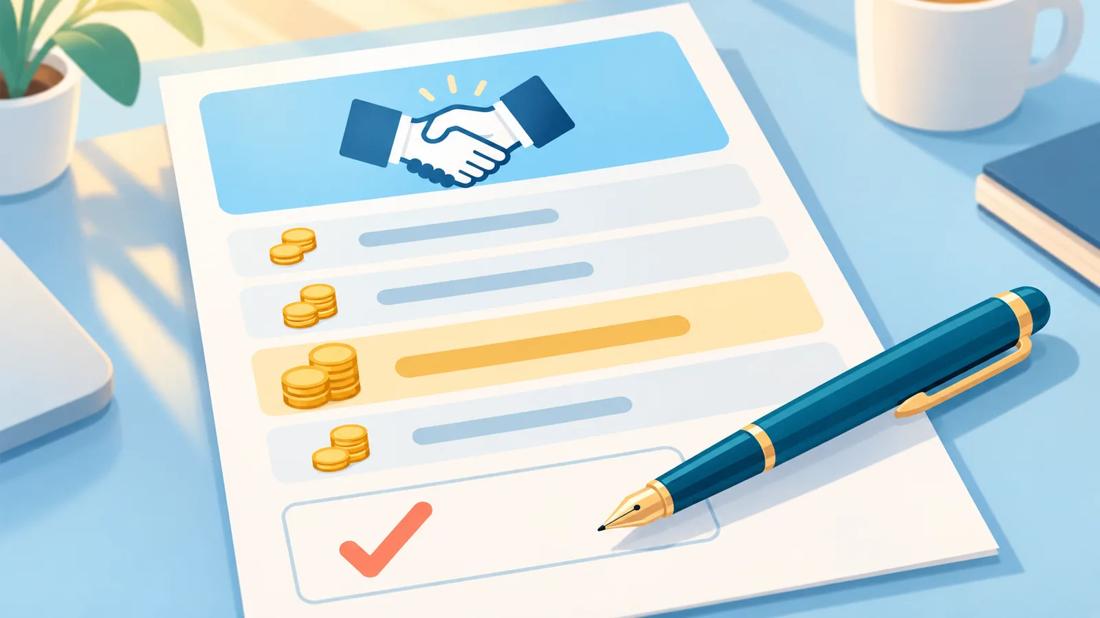 Fee agreement document with a pen