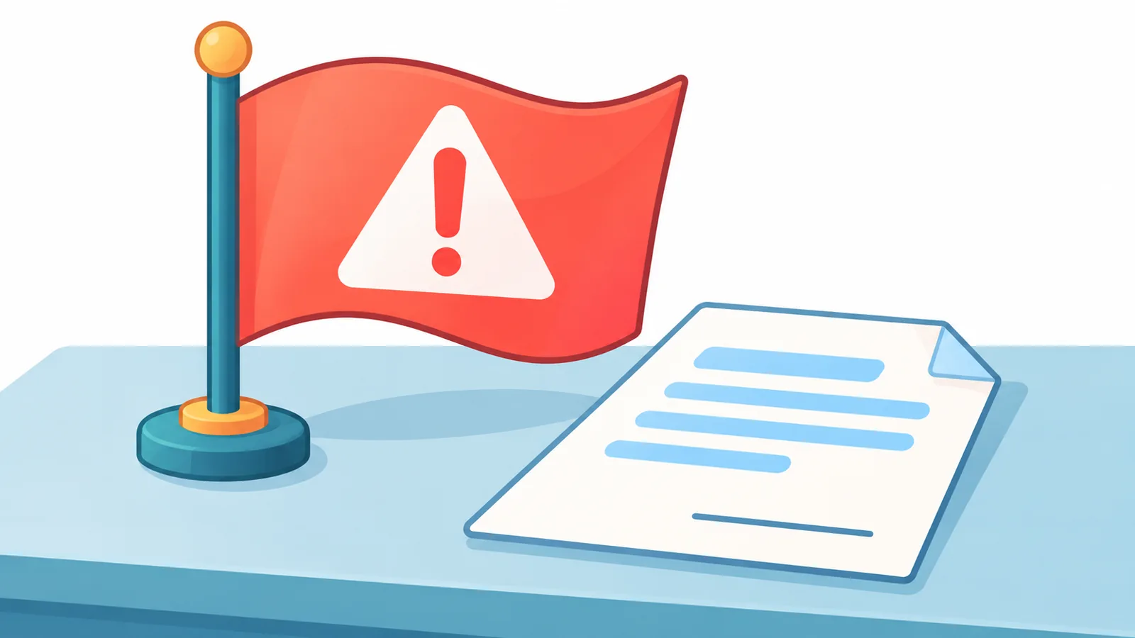 Red flag next to a contract as a warning sign