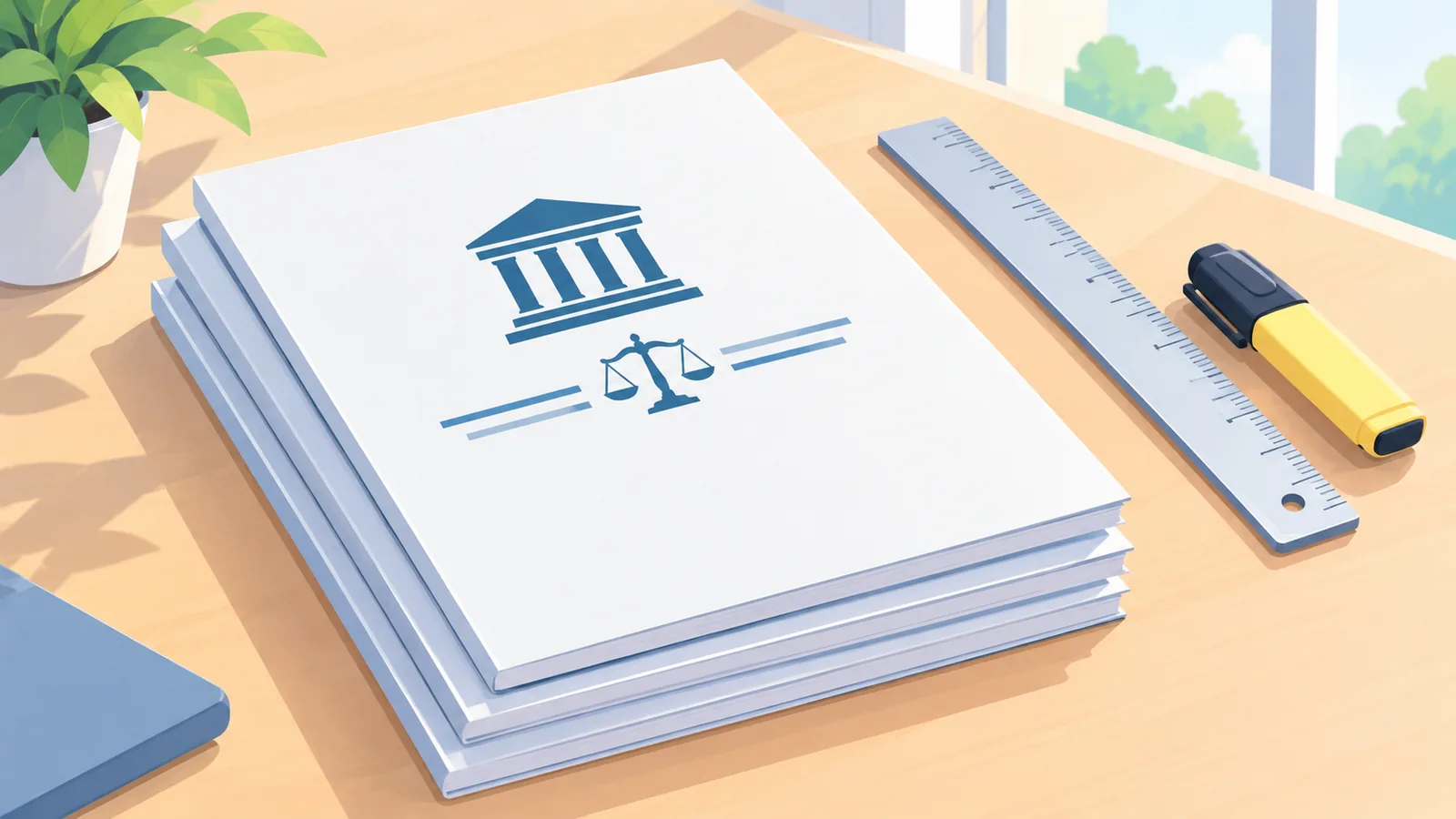 Printed booklet-format legal briefs stacked on a table