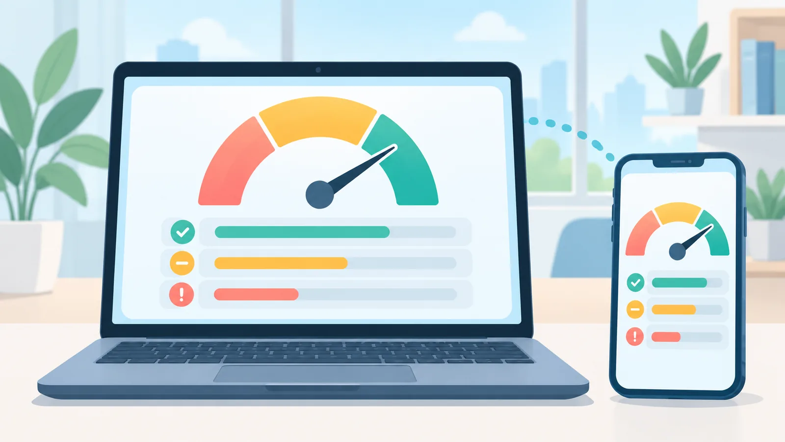 Phone and laptop showing a credit report summary