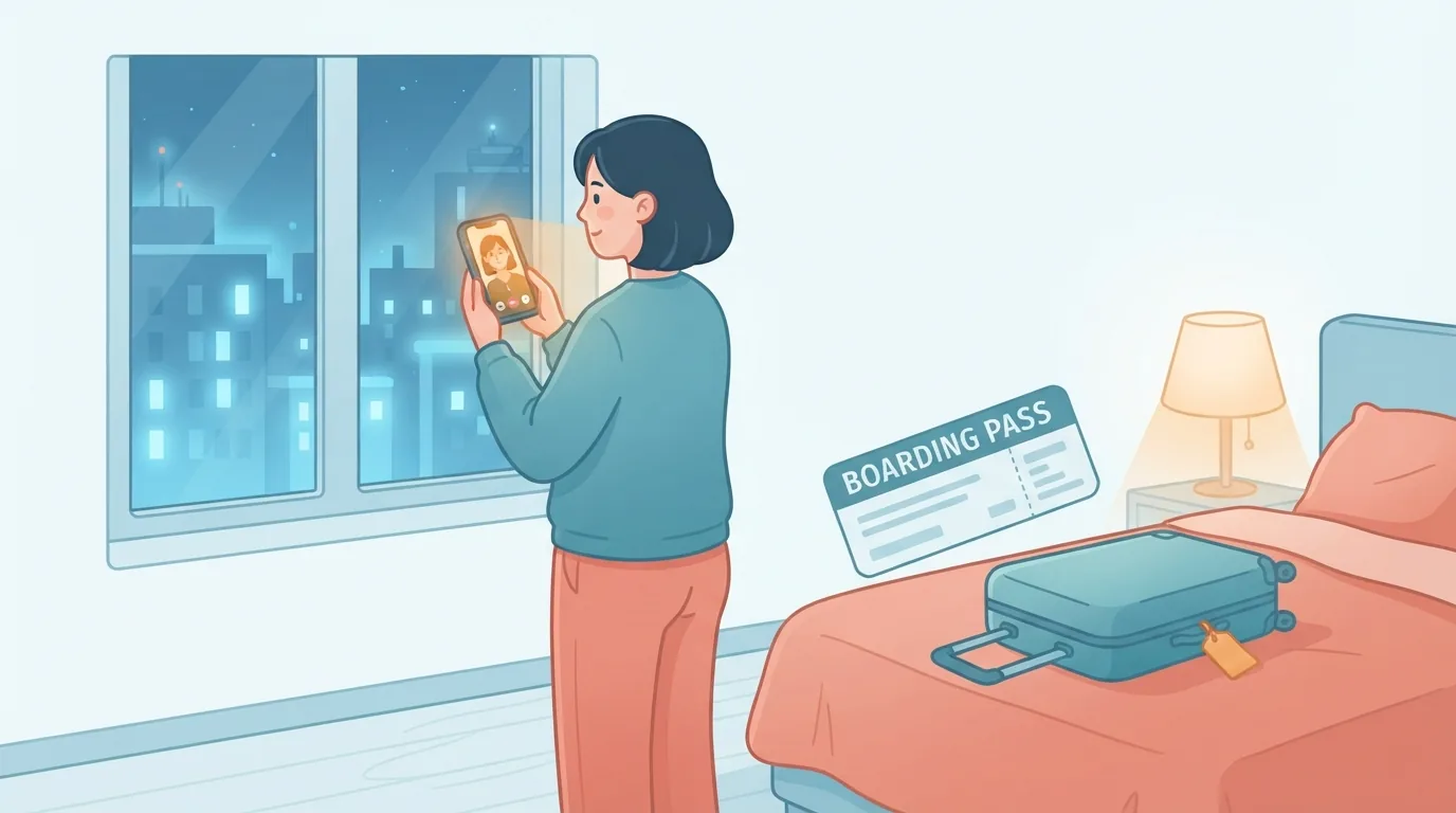 Woman on a late-night video call thinking of her long-distance partner