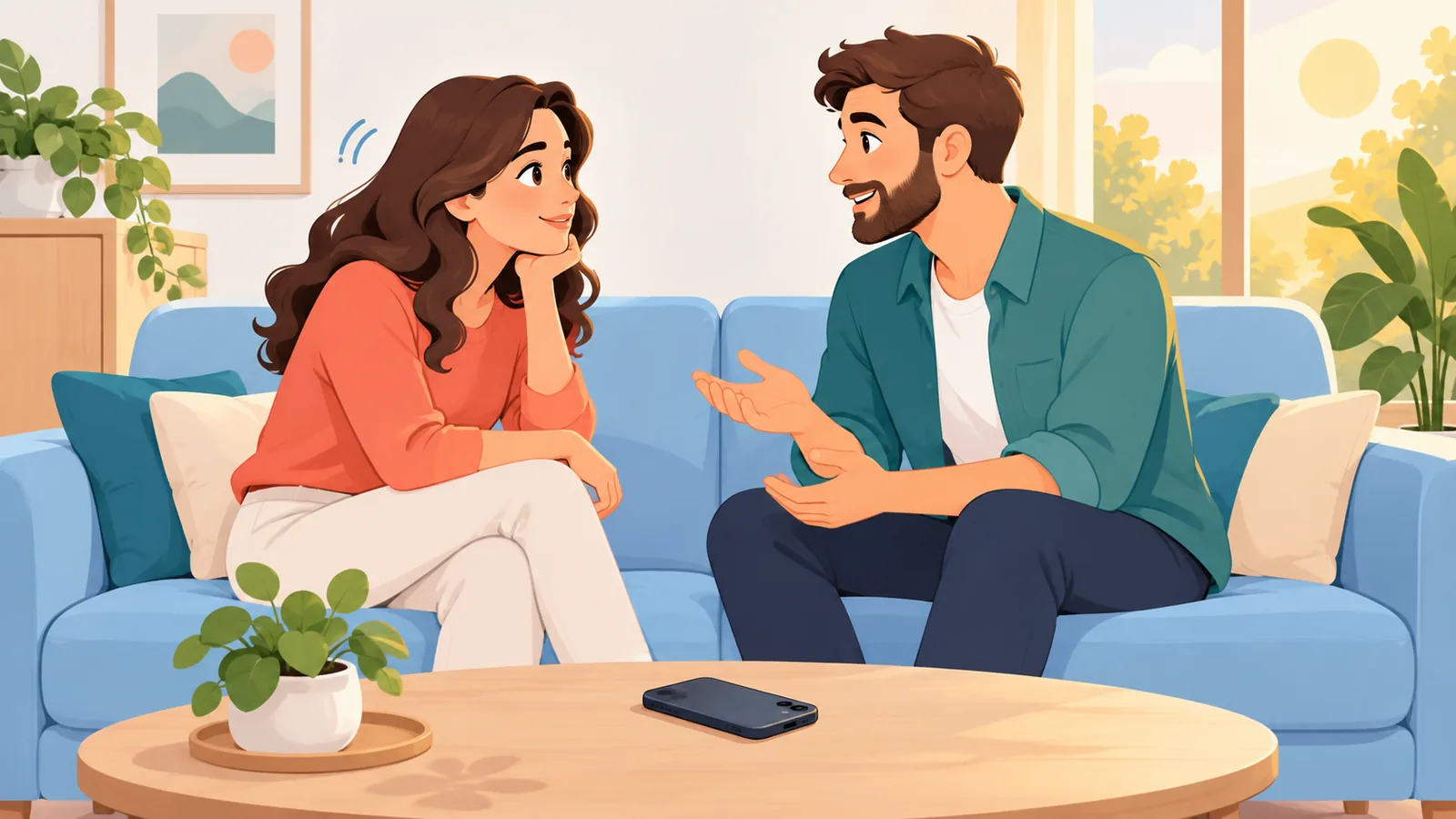 Partner listening attentively with phone set aside