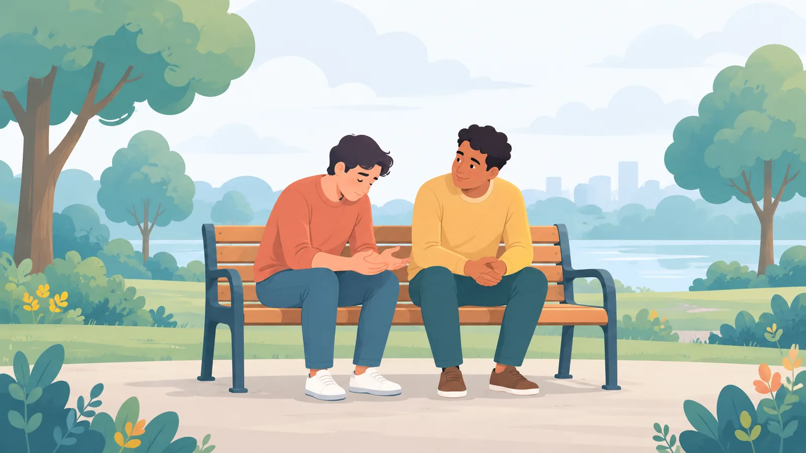 Person receiving support from a trusted friend on a park bench