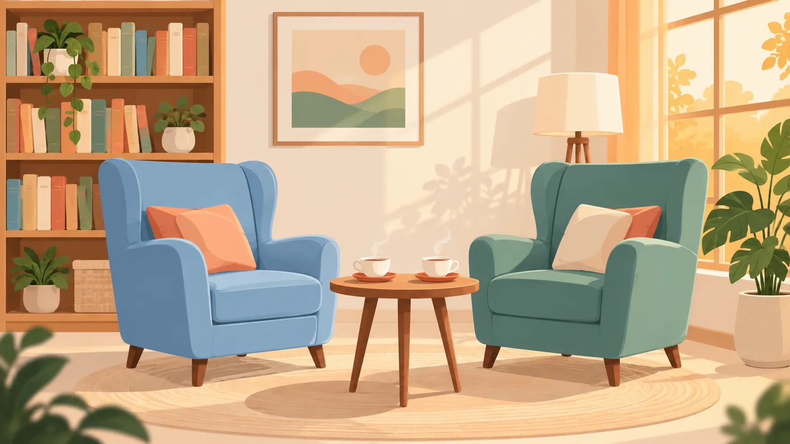 Two armchairs facing each other in a cozy reading corner