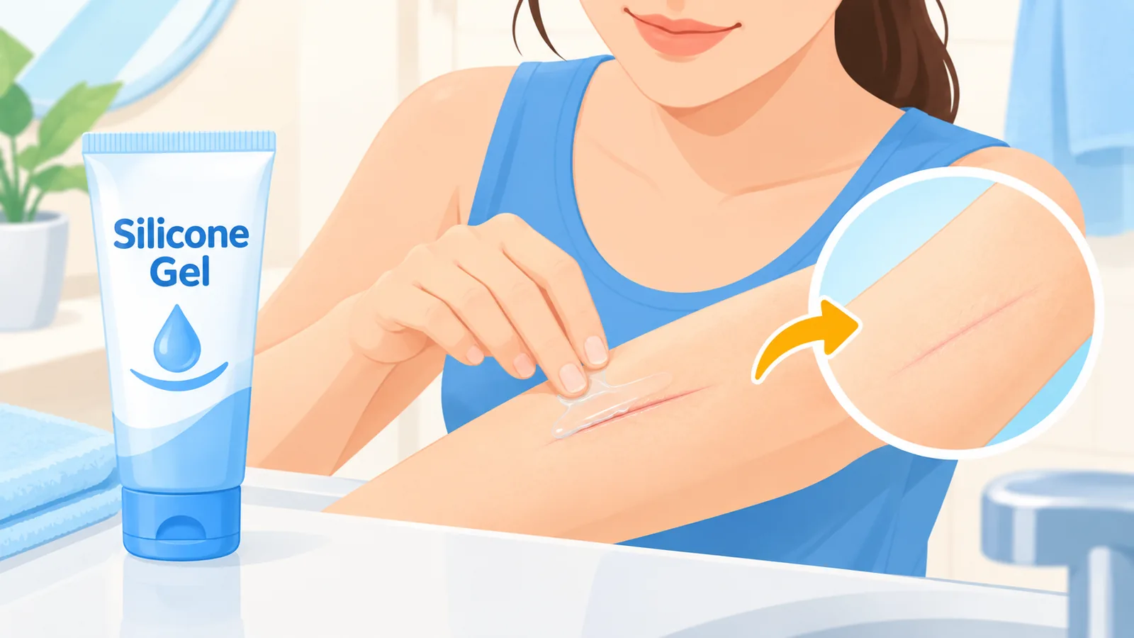 Person applying silicone scar gel to a forearm scar