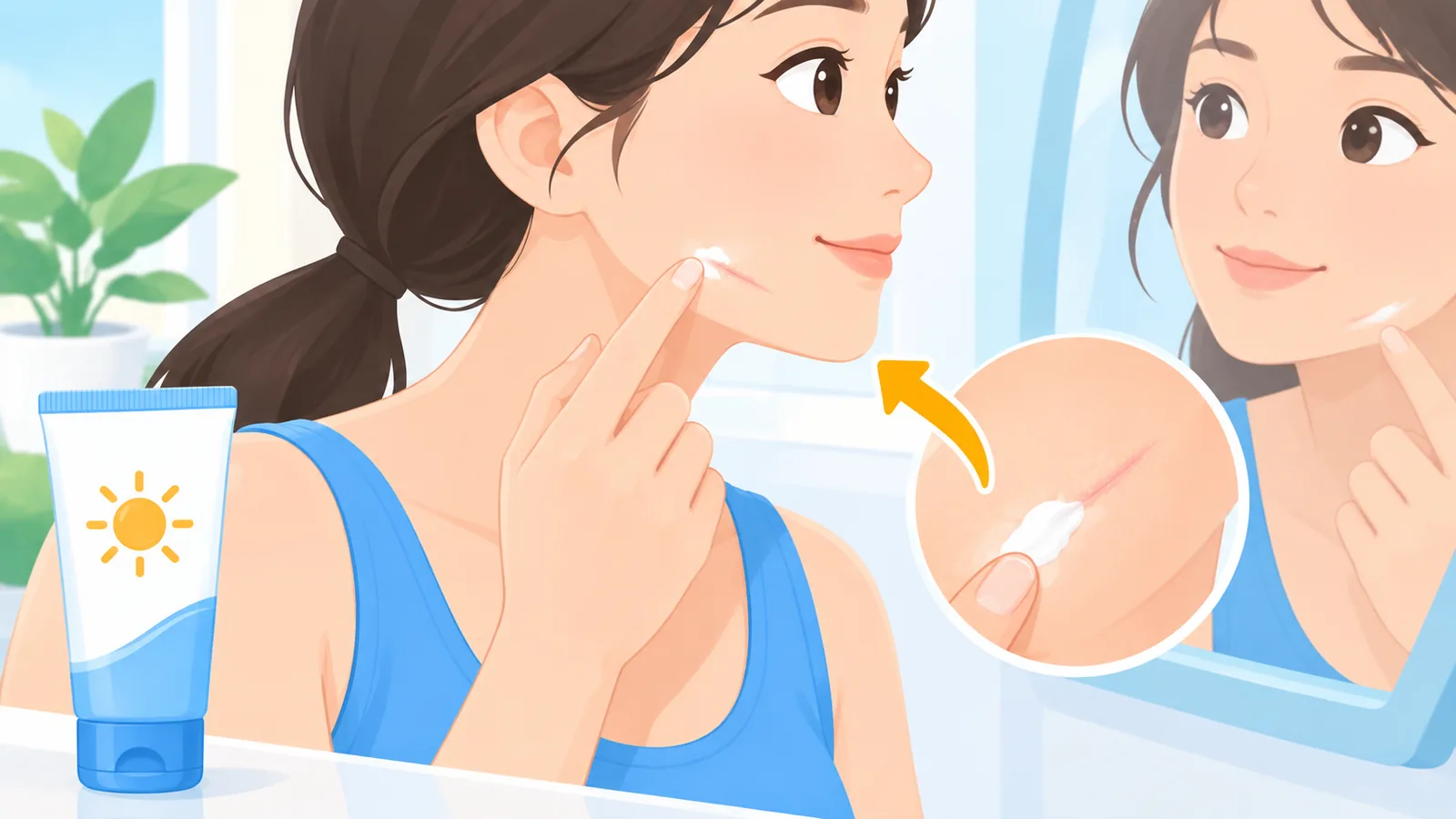 Applying sunscreen to a small facial scar