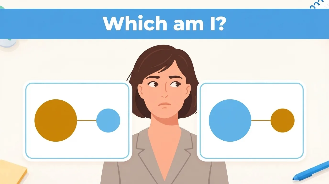 A person compares two cards with reversed dominant and supporting shapes, illustrating why core type and wing
